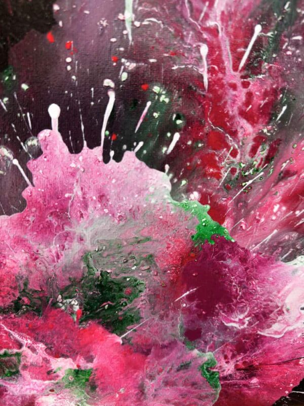 Abstraktně namalovaný obraz akrylem s názvem: Růžová harmonie noci.
