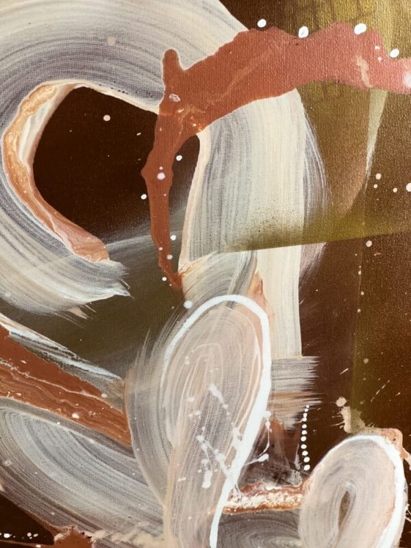 Abstraktně namalovaný obraz akrylem s názvem: Triáda srdcí.