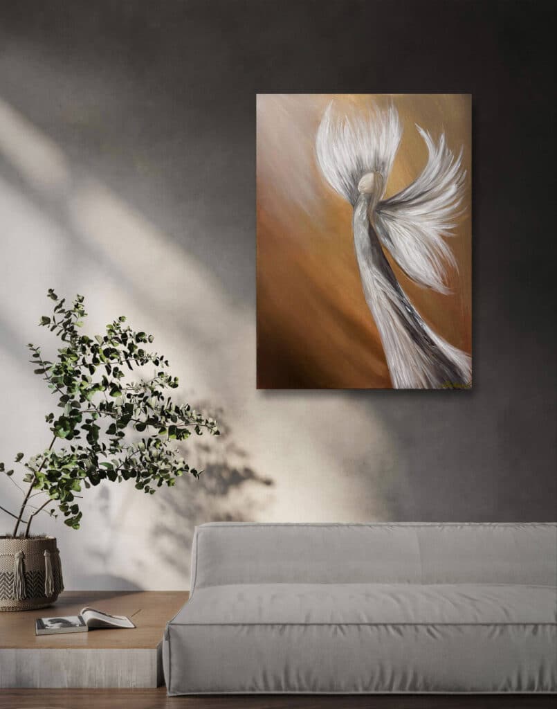 Abstraktně namalovaný obraz akrylem s názvem: Anděl pro Járu