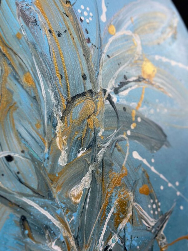 Abstraktně namalovaný obraz akrylem s názvem: Azurová extáze
