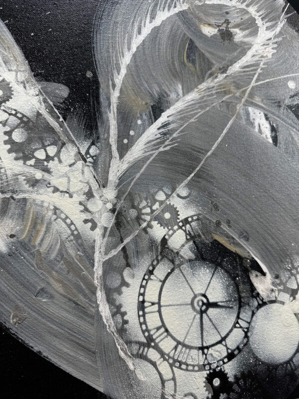 Abstraktně namalovaný obraz akrylem s názvem: Křídla času