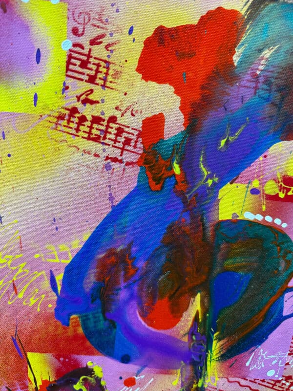 Abstraktně namalovaný obraz akrylem s názvem: Rytmus barev