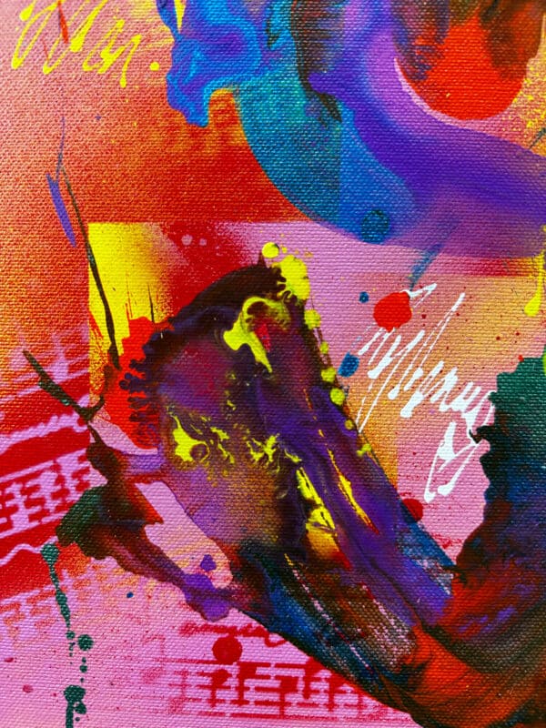 Abstraktně namalovaný obraz akrylem s názvem: Rytmus barev