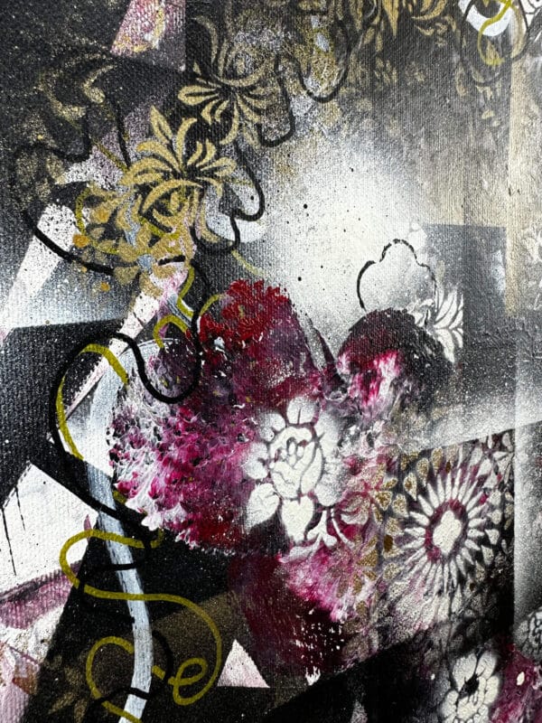 Abstraktně namalovaný obraz akrylem s názvem: Tajemná růže