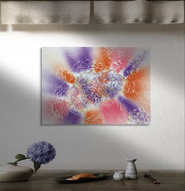 Abstraktně namalovaný obraz akrylem s názvem: Květová