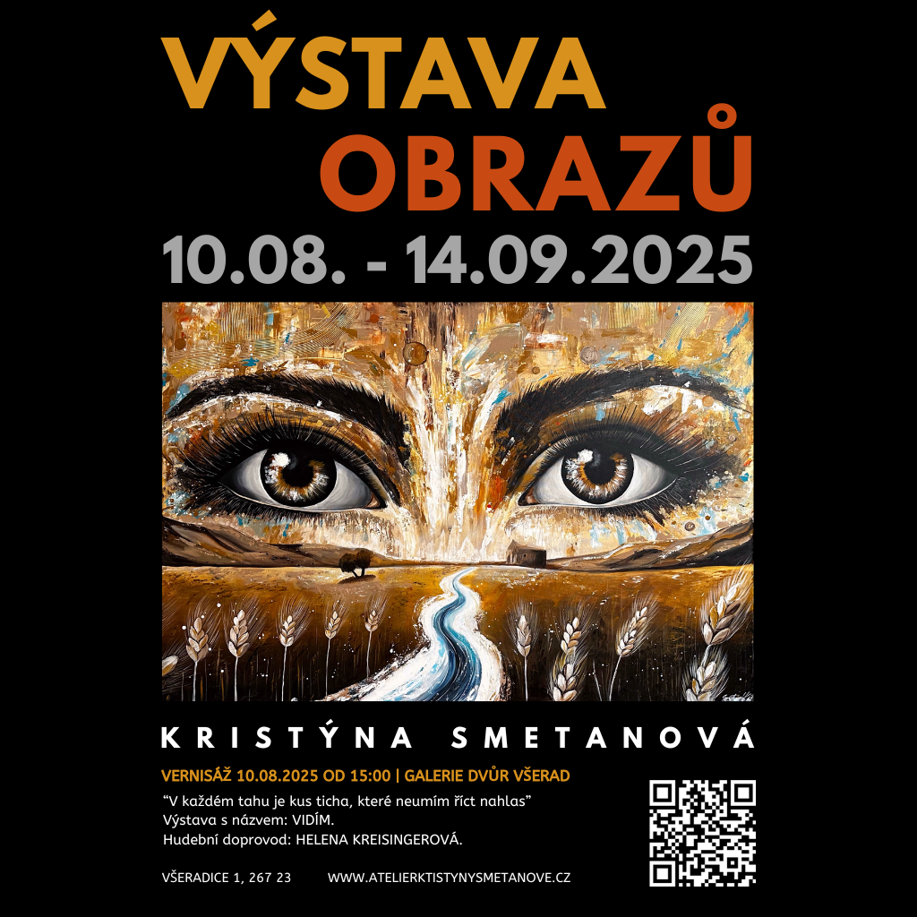 VERNISÁŽ A VÝSTAVA OBRAZŮ. Malířka Kristýna Smetanová. Abstraktní malba z období 2018 - 2025 doplněna portrétními kresbami. Každý Pá, So a Ne